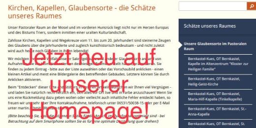 Neuer Inhalt auf unserer Homepage - die 'Schätze unseres Landes'!