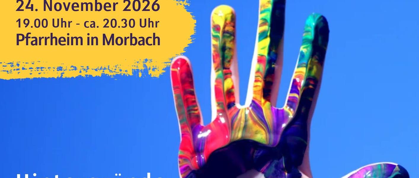 blaues Plakat mit ausgestreckter angemalter Hand