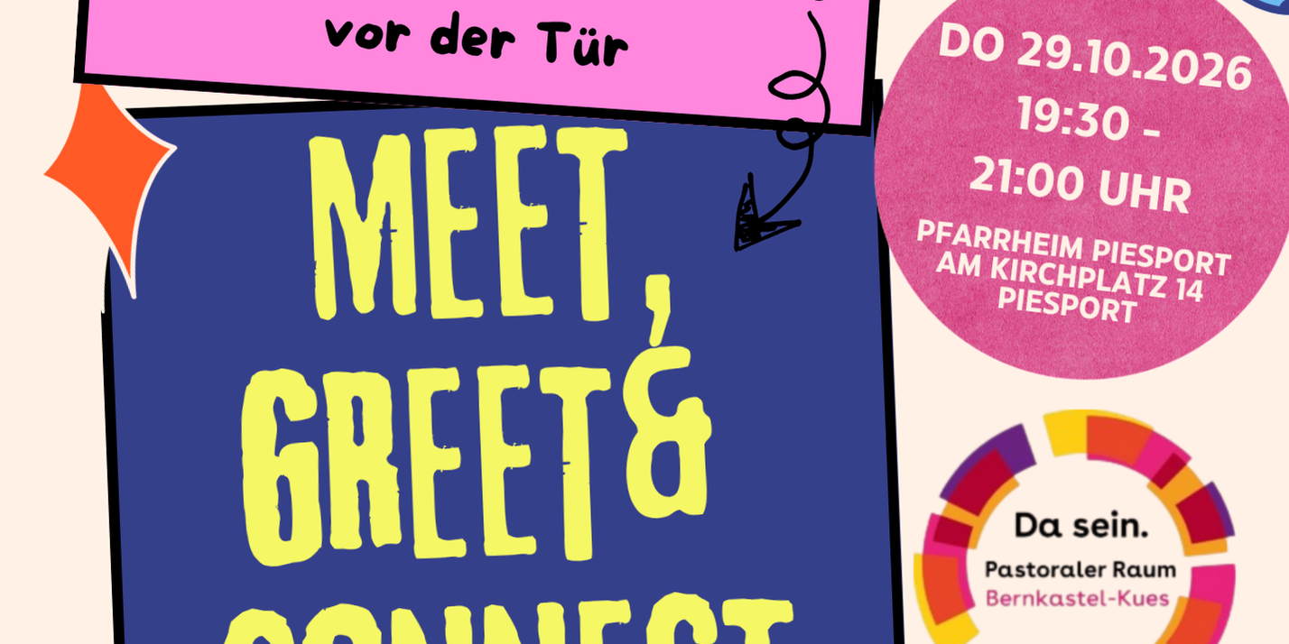 Einladung MessdienerInnen-Vernetzung 1 buntes Plakat meet, greet, connect